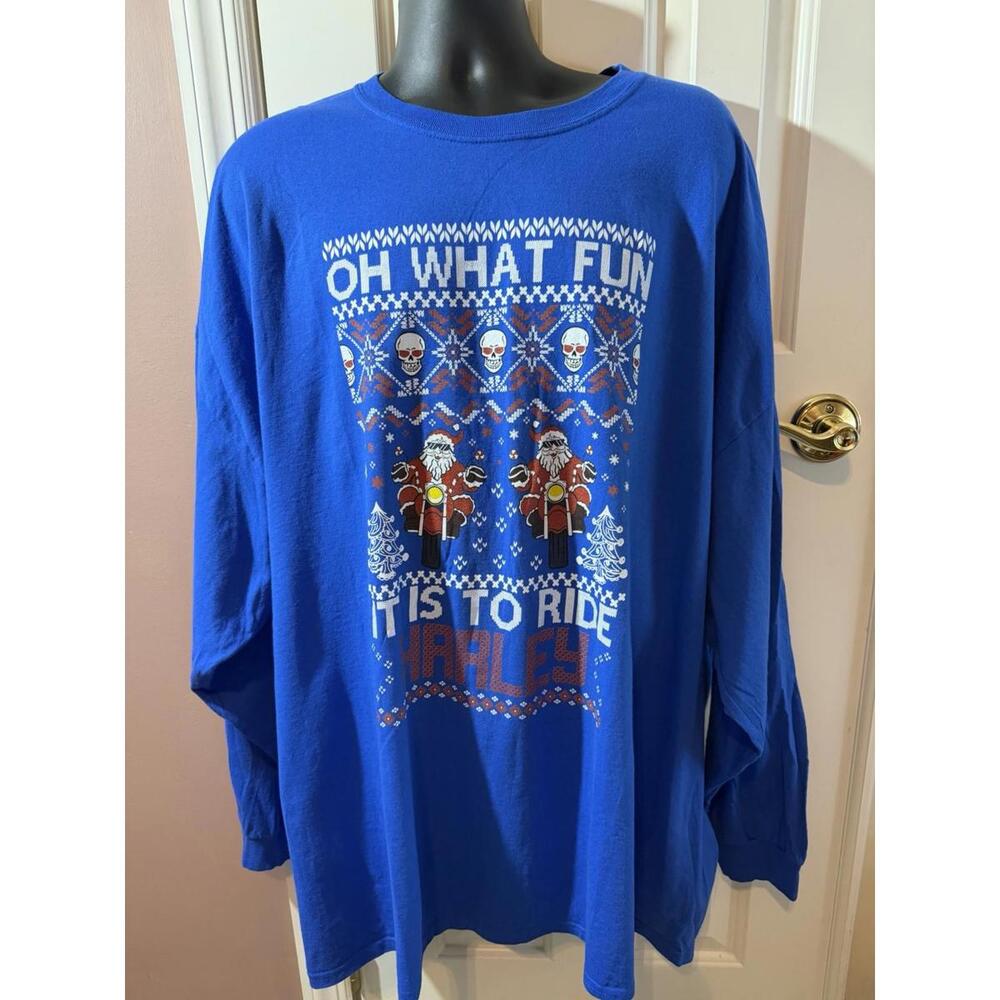 Christmas Oh What Fun It Is To Ride Harley Ugly Long Sleeve T Shirt Mens 5XL